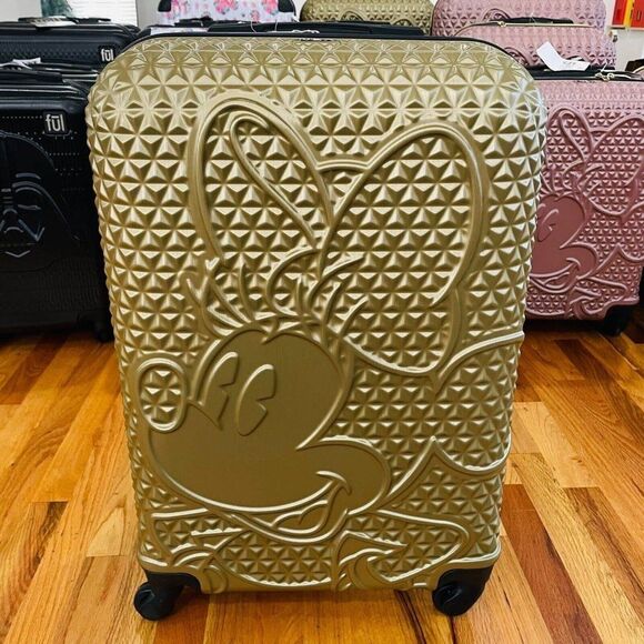 Disney Minnie Mouse Gold Carry-On Spinner FUL Suitcase Textured Hard Luggage 25" - Picture 1 of 8